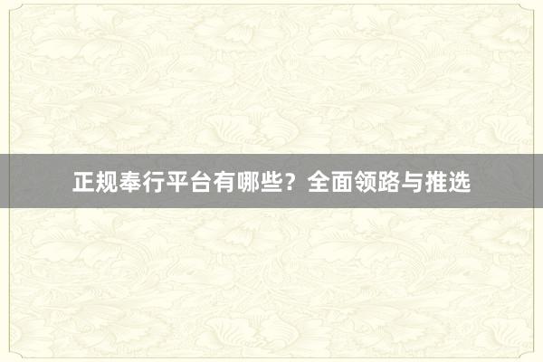 正规奉行平台有哪些?全面领路与推选