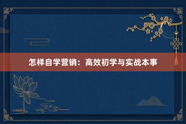 怎样自学营销：高效初学与实战本事